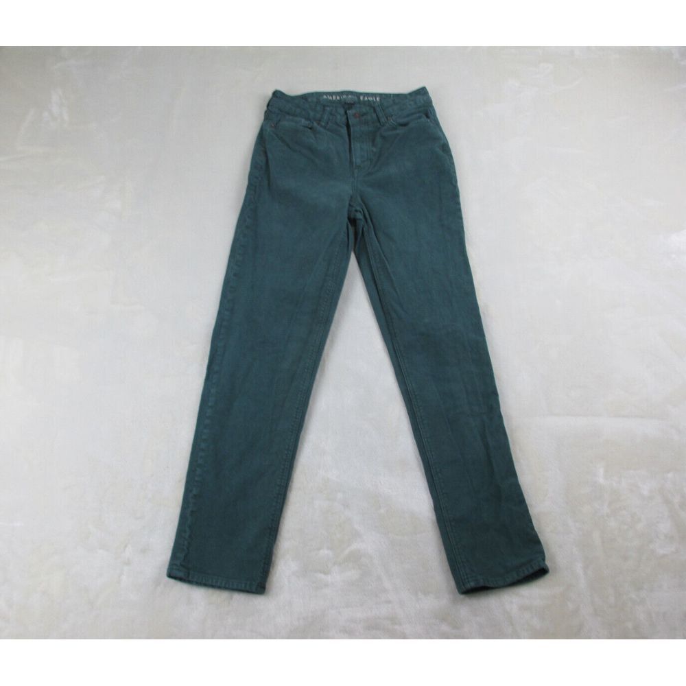 American Eagle Pants Womens 0 Green Jeans Denim Mom Straight Jean Stretch 24x27*